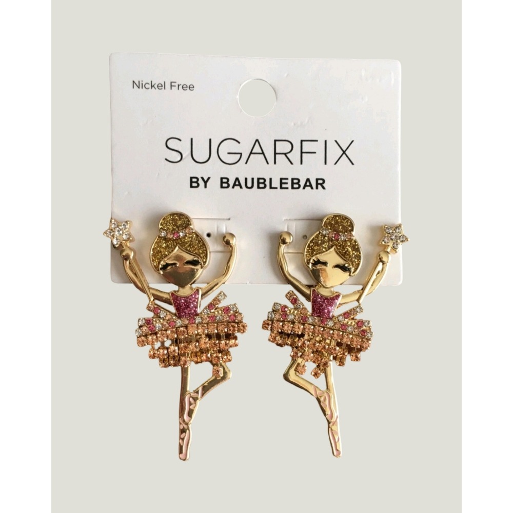 Sugarfix by Baublebar Ballerina Earrings Gold Pink Rhinestone Tutu Nickel Free